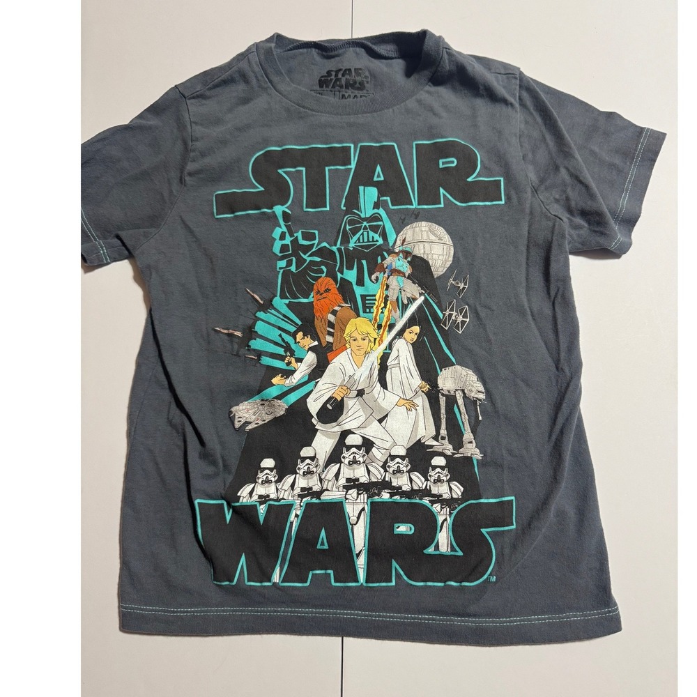 Star Wars Mad Engine Boys Shirt XS Gray Graphic Tee Luke Leia Vader Stormtrooper